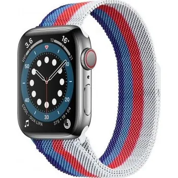 Řemínek na hodinky Čtyřbarevný řemínek milánský tah pro Apple Watch 42mm / 41mm / 40mm / 38mm - modro-červený