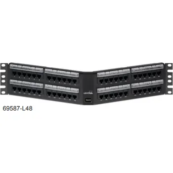 Patch panel 69587-U48 Nestíněný úhlový patch panel Cat6Plus, 48port,2RU, kat. 6,, 110 IDC, černý