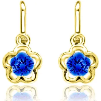 Náušnice Emmy’s | Dětské náušnice kytičky | EM 70402 | ze žlutého zlata s kamínky tmavě modrými | zapínání brizura