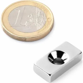 Dekorativní magnet SOLLAU Neodymový magnet hranol 20x10x5 mm s dírou M3.5, N40, poniklovaný