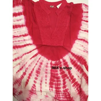 Dámská halenka Batikovaná pončo halenka s výšivkou - Tmavě růžová