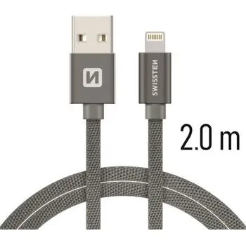 Datový kabel Swissten 71523302 USB 2.0 typ A na Lightning, USB 2.0, zástrčka A - zástrčka Lightning, opletený, 2m, šedý