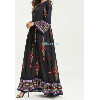 Dámské šaty Dlouhé Abaya etnické šaty s orientálním vzorem - Více barev - Černá / XXXL