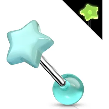 Piercing Svítící piercing do jazyku - hvězdička (modrá)