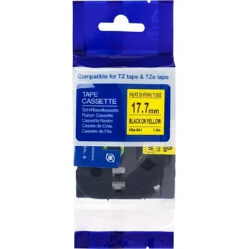Pásek do tiskárny PRINTLINE kompatibilní páska s Brother HSe-641, 18mm, černý tisk/ žlutý podklad, bužírka