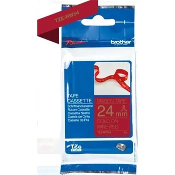 Počítač BROTHER TZE-RW54 - kazeta TZ šířky 24mm, TEXTILNÍ páska 4m- pro tvorbu dárků - NELEPÍCÍ - ČERVENÁ PÁSKA, ZLATÝ POTISK