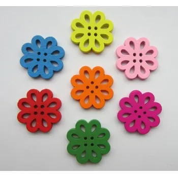 Knoflík Knoflík dřevěný, kytka děrovaná, 22mm, 1ks oranžová