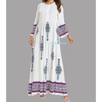 Dámské šaty Dlouhé Abaya etnické šaty s orientálním vzorem - Více barev - Bílá / XXXXL