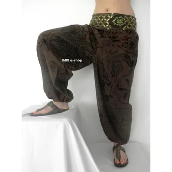 Dámské kalhoty Harémové vyšívané bavlněné kalhoty - Hnědá