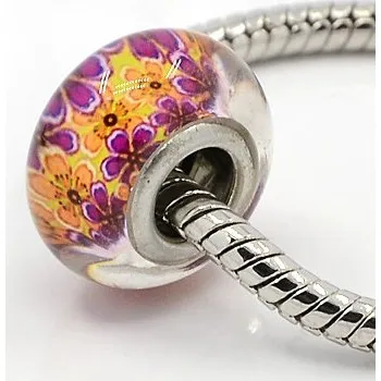 Korálek Korálek 23 ANY fialové žluté kytky skleněný - TOPBEADS