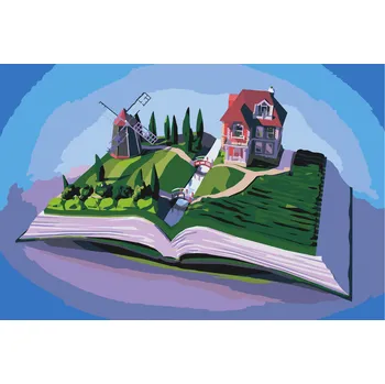 Malování podle čísel - Mlýn na knize Velikost: 40x60cm, Rámování: Pouze srolované plátno