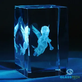 Andělíček 3D v kvádru 50 x 50 x 80 mm (3D Andělíček ve skleněném hranolu 50 x 50 x 80 mm)