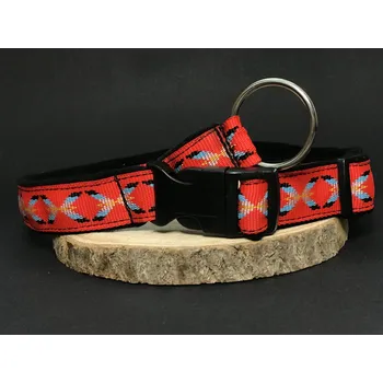 Obojek pro psa Palkar podšitý obojek z popruhu pro psy 65 cm x 25 mm červená s indiánem (Palkar podšitý obojek z popruhu pro psy 65 cm x 25 mm červená s indiánem)