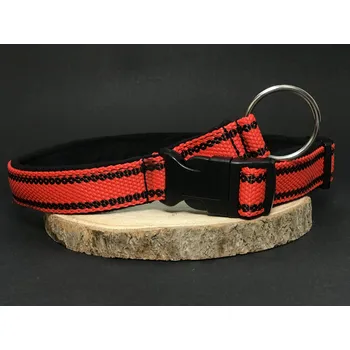 Obojek pro psa Palkar podšitý obojek z popruhu pro psy 65 cm x 25 mm červená s páskami (Palkar podšitý obojek z popruhu pro psy 65 cm x 25 mm červená s páskami)