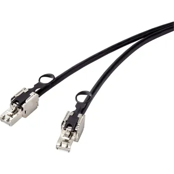 Datový kabel Renkforce RF-4538214 RJ45 síťové kabely, propojovací kabely CAT 6A S/FTP 0.25 m černá se stahovacím kroužkem pro odblokování 1 ks
