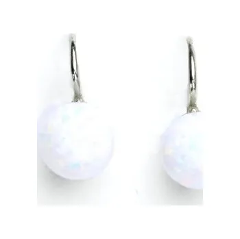 Náušnice Stříbrné náušnice, bílý syntetický opál 8 mm, náušnice s opálem, NK 1356