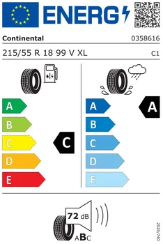 Energetický štítek letní osobní pneumatiky Continental PremiumContact 6 215/55 R18 99 V XL TL FR