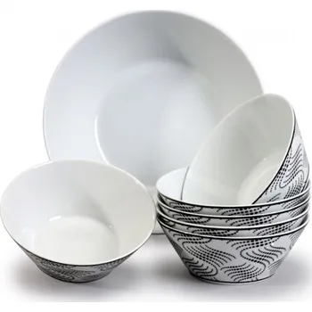 Nádobí Thun 1794 Tom, kompotová souprava, český porcelán, vlnky, Thun, 7 d.