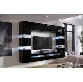 Obývací stěna Ral Obývací stěna POLY 3, 256 cm - Černý lesk