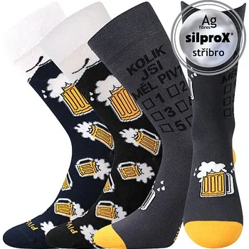 Pánské ponožky Lonka Bavlněné obrázkové ponožky PiVoXX PIVNÍ 3 páry Barva: PIVO MIX 6, Velikost: 43-46(29-31)