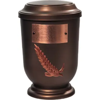 Smuteční dekorace Pohřební Plastová urna na popel, oválné prohlé víčko, staroměď, štítek č. 53, 100 x 50, snítka