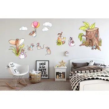 Samolepící dekorace Dětská nálepka na zeď s roztomilým motivem myší rodinka 60 x 120 cm