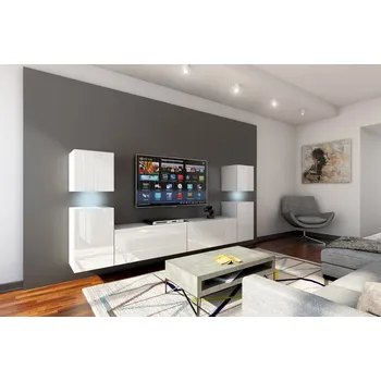 Obývací stěna Ral Obývací stěna DUBLIN, 240 cm - Bílý lesk