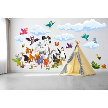 Samolepící dekorace Pestrobarevná nálepka na zeď s pohádkovými postavičkami 60 x 120 cm