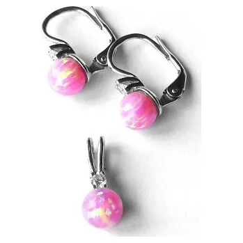 Náušnice Stříbrná souprava růžový opál - NK,P1243 (Stříbrná sada náušnice a přívěsek opál 6 mm)