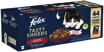 Krmivo pro kočku Purina Felix Tasty Shreds Adult hovězí/kuře/kachna/krůta ve šťávě