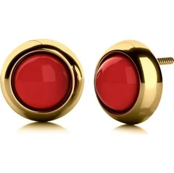 Náušnice Minimalistické zlaté náušnice Victoria se syntetickým opálem Materiál šperku: Žluté zlato, Varianty opál, korál: Červený korál (syntetický)