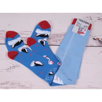 České bambusové punčocháče Trepon Jonáš modročervené s tučňáky velikost oblečení - děti: 80/86