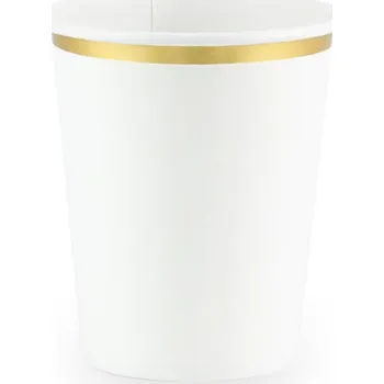 Jednorázové nádobí Papírové kelímky, bílé se zlatým proužkem, 220ml, 6ks