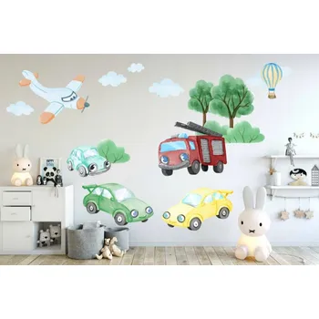 Samolepící dekorace Barevné nálepky na stěnu s roztomilým motivem aut 60 x 120 cm