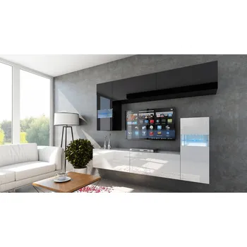 Obývací stěna Ral Obývací stěna HOUSTON 6, 219 cm - Černo/bílý lesk