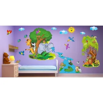 Samolepící dekorace Pestrobarevné dětské nálepky s pohádkovým motivem Safari 100 x 200 cm
