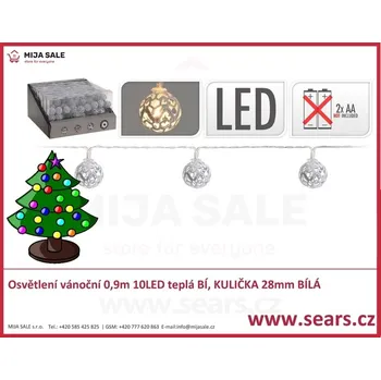 Vánoční dekorace Osvětlení vánoční 0,9m 10LED teplá BÍ, KULIČKA 28mm BÍ