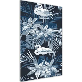 Obraz Vertikální Fotoobraz na skle Květiny a plameňáci