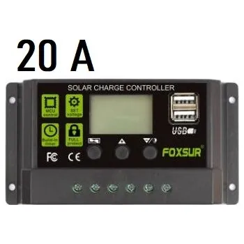 solární regulátor Solární regulátor PWM 20A, LCD display, 2x výstup USB, pro olověné baterie