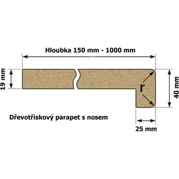 Parapet Topset Vnitřní parapet dřevotříska s nosem 580 mm