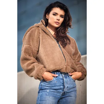 Bunda na zip s kapucí, z příjemného hřejivého materiálu A533 Barva: Hnědá, Velikost: S/M