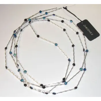 Vánoční ozdoba Vánoční řetěz z korálků - stříbrná/modrá hvězdička