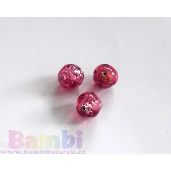 Korálek Vinuté perle - kulička nepravidelná - růžová se stříbrem uvnitř Ø12mm (do vyprodání zásob)