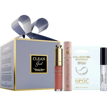 Kosmetická sada Pierre René Clean Girl Blue Set - Hydratační olej na rty 8ml + řasenka Magnolia černá 10 ml + fixační gel na obočí 10 ml + maska na oční okolí 2 x 5,5 g Dárková sada