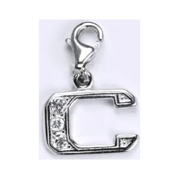 Přívěsek Stříbrný přívěsek na karabině , písmeno C - P1106 kar. (Stříbrné písmeno se zirkony s karabinou )