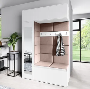 Předsíňová stěna Eka Předsíňová stěna s čalouněnými panely Trinity 21 - Bílá / Hnědá 2307