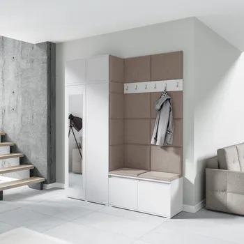 Předsíňová stěna Eka Předsíňová stěna s čalouněnými panely Trinity 19 - Bílá / Tmavá béžová 2305