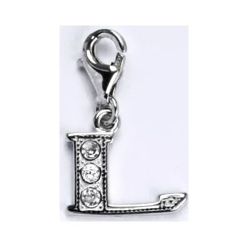 Přívěsek Stříbrný přívěsek na karabině , písmeno L - P1106 kar. (Stříbrné písmeno se zirkony s karabinou )