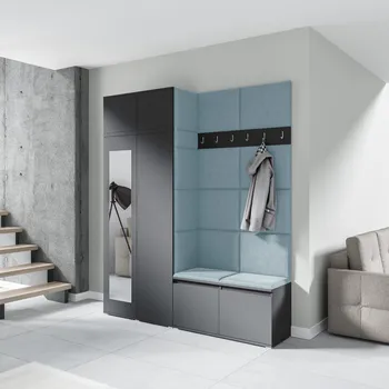 Předsíňová stěna Eka Předsíňová stěna s čalouněnými panely Trinity 19 - Grafit / Světlá modrá 2322