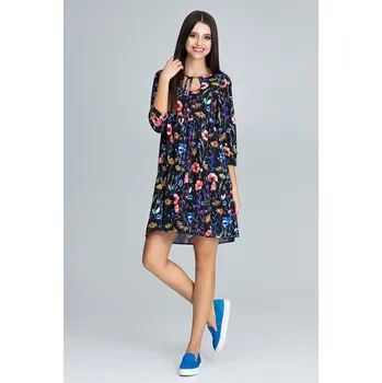 Dámské oblečení Lichoběžníkové šaty s volánky a vázáním u krku M598 FIGL Velikost: L/XL, Barva (Varianta): Vzor 77